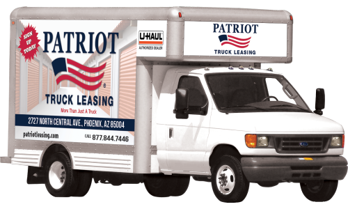 Image of a truck with Patriot Truck Licensing signage being displayed on it.